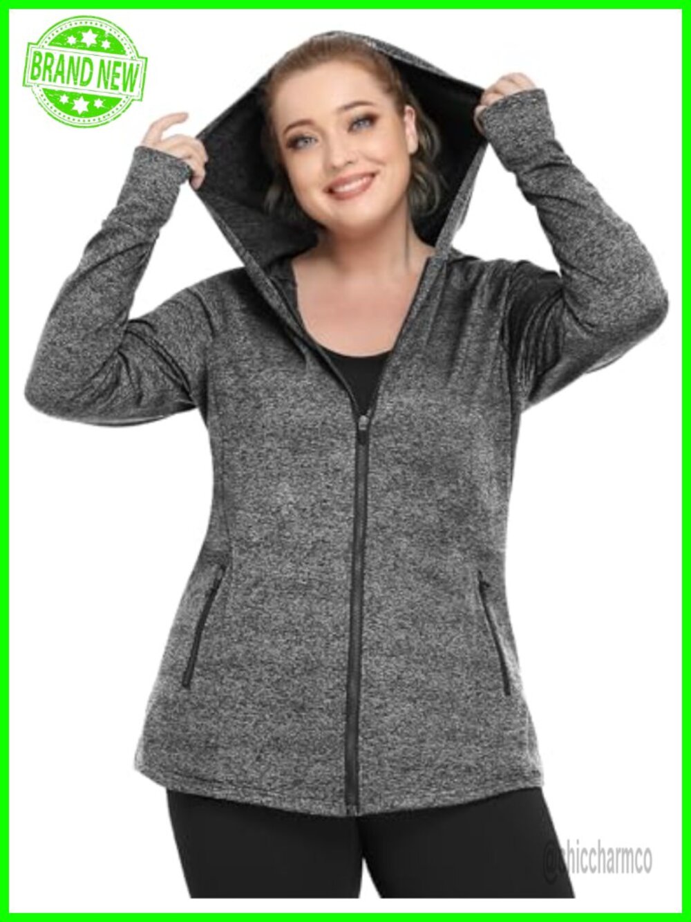 Plus Size Fleece Jacket Full Zip Hoodie Long Sleeve Pockets Casual Winter